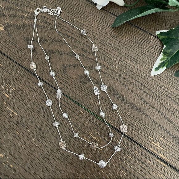 Silver tone double Strand multi charm necklace - Picture 1 of 5